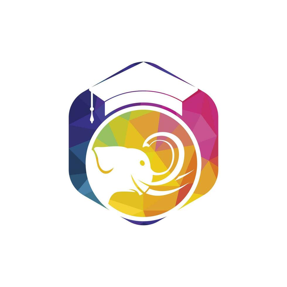 Learning elephant vector logo design. Elephant with a graduation cap icon logo.