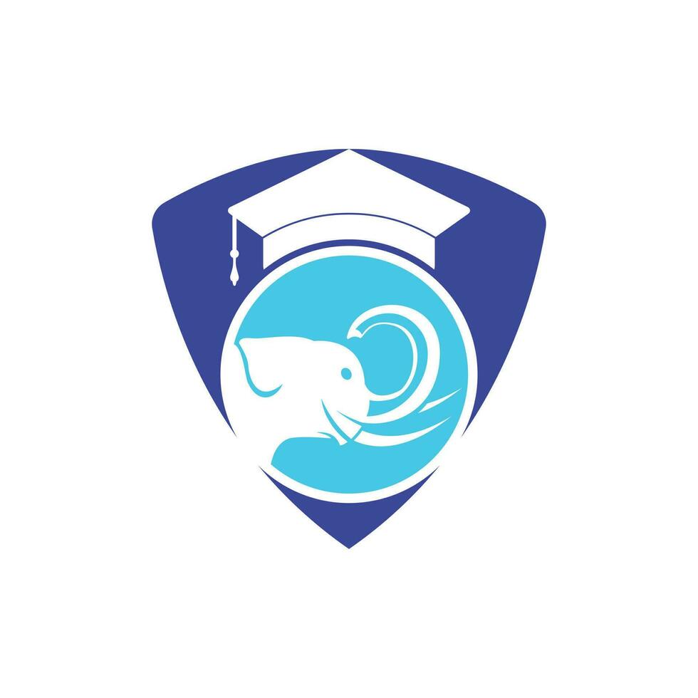 Learning elephant vector logo design. Elephant with a graduation cap icon logo.
