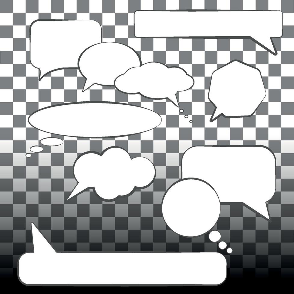 Set stickers of speech bubbles, dialogue boxes for communication or thought balls. Place for text, copy space, set for comics or messages for the site. Each element is separate and for any background vector