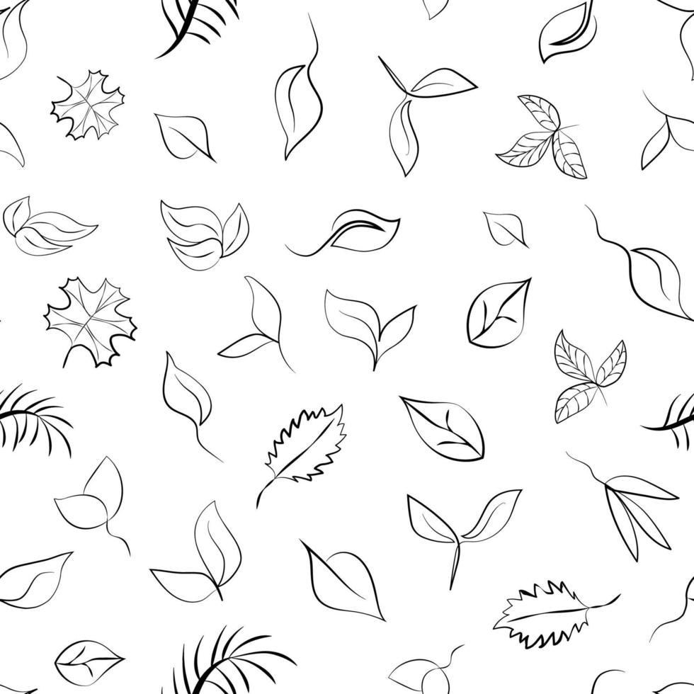 Seamless pattern of leaves symbolizing eco, green energy, ecology. Vector image, sketch in line art style