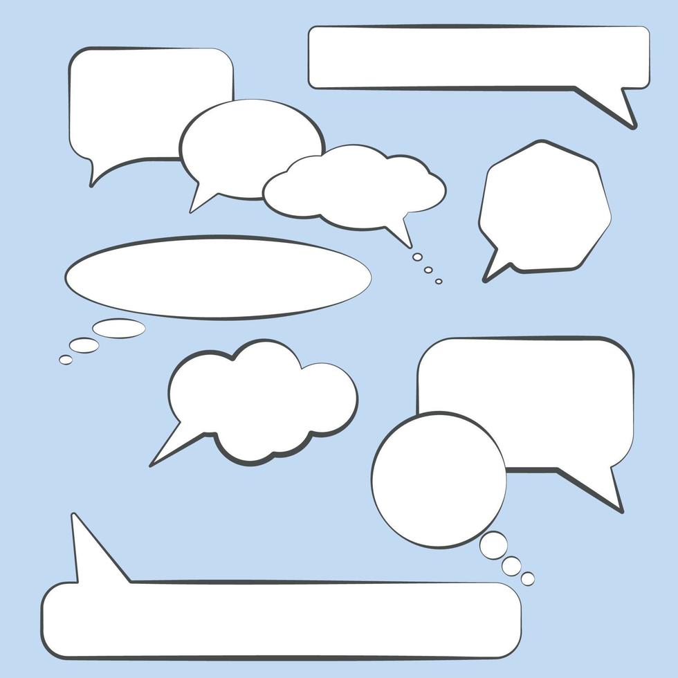 Set stickers of speech bubbles, dialogue boxes for communication or thought balls. Place for text, copy space, set for comics or messages for the site. Each element is separate and for any background vector