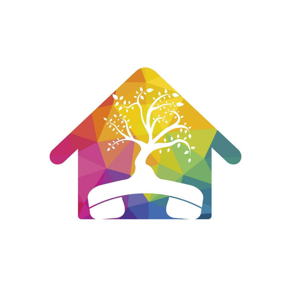 Nature call vector logo design. Handset tree with home icon design template.