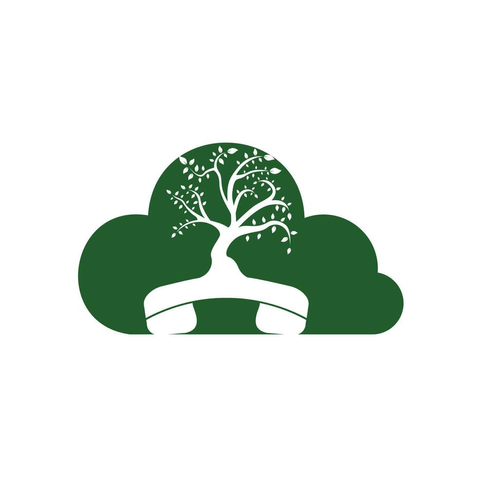 Nature call vector logo design. Handset tree with cloud icon design template.