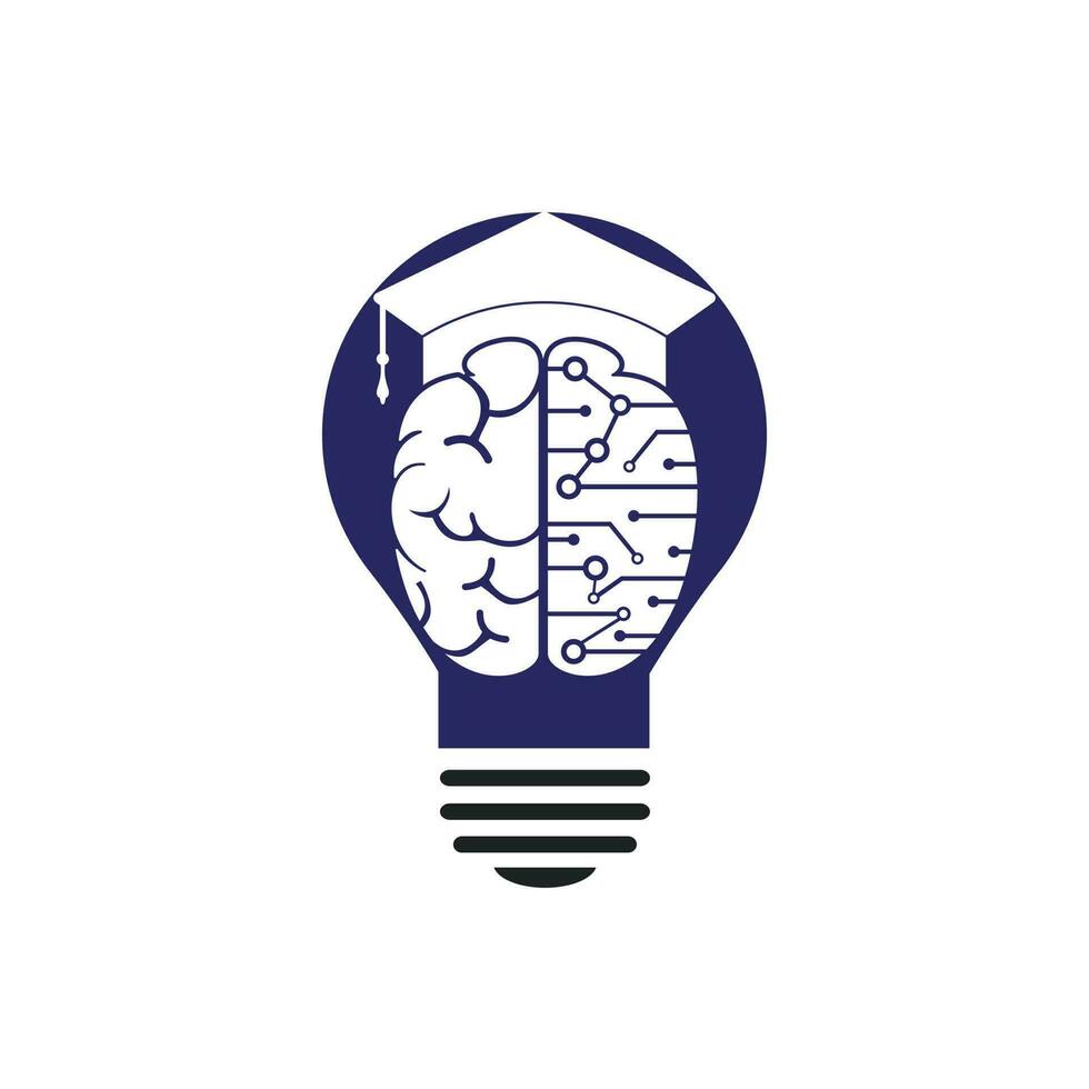 Brain and graduation cap with lightbulb icon design. Educational and institutional logo design. vector