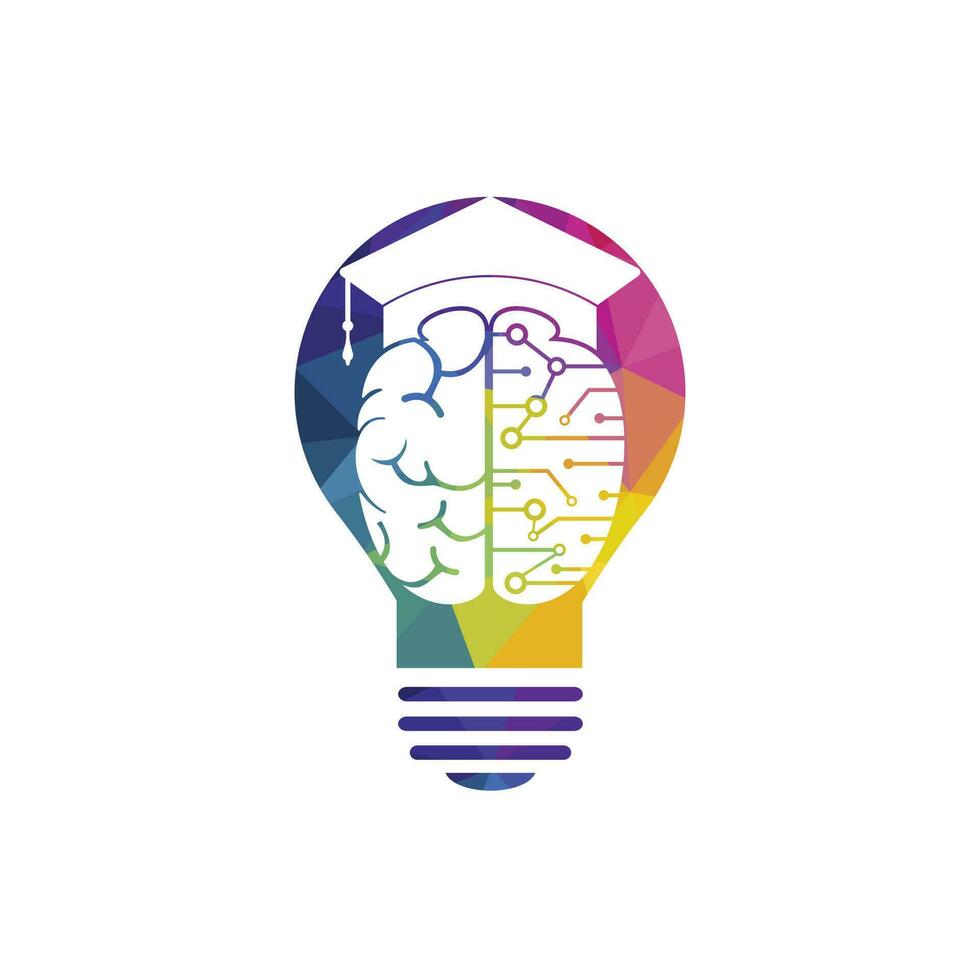 Brain and graduation cap with lightbulb icon design. Educational and institutional logo design. vector