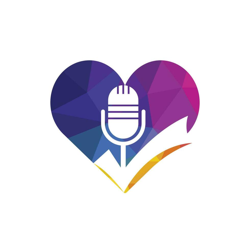 Check podcast vector logo design template. Microphone and tick icon design.