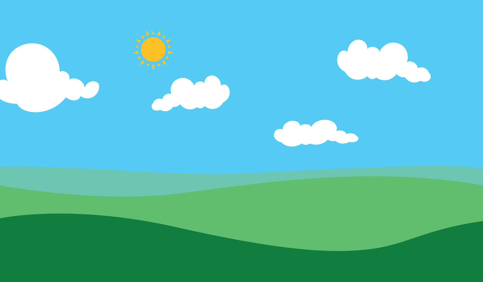 Flat Design Grass Landscape With Hills Clouds And Glowing Sun Under Blue  Sky Vector Stock Illustration - Download Image Now - iStock