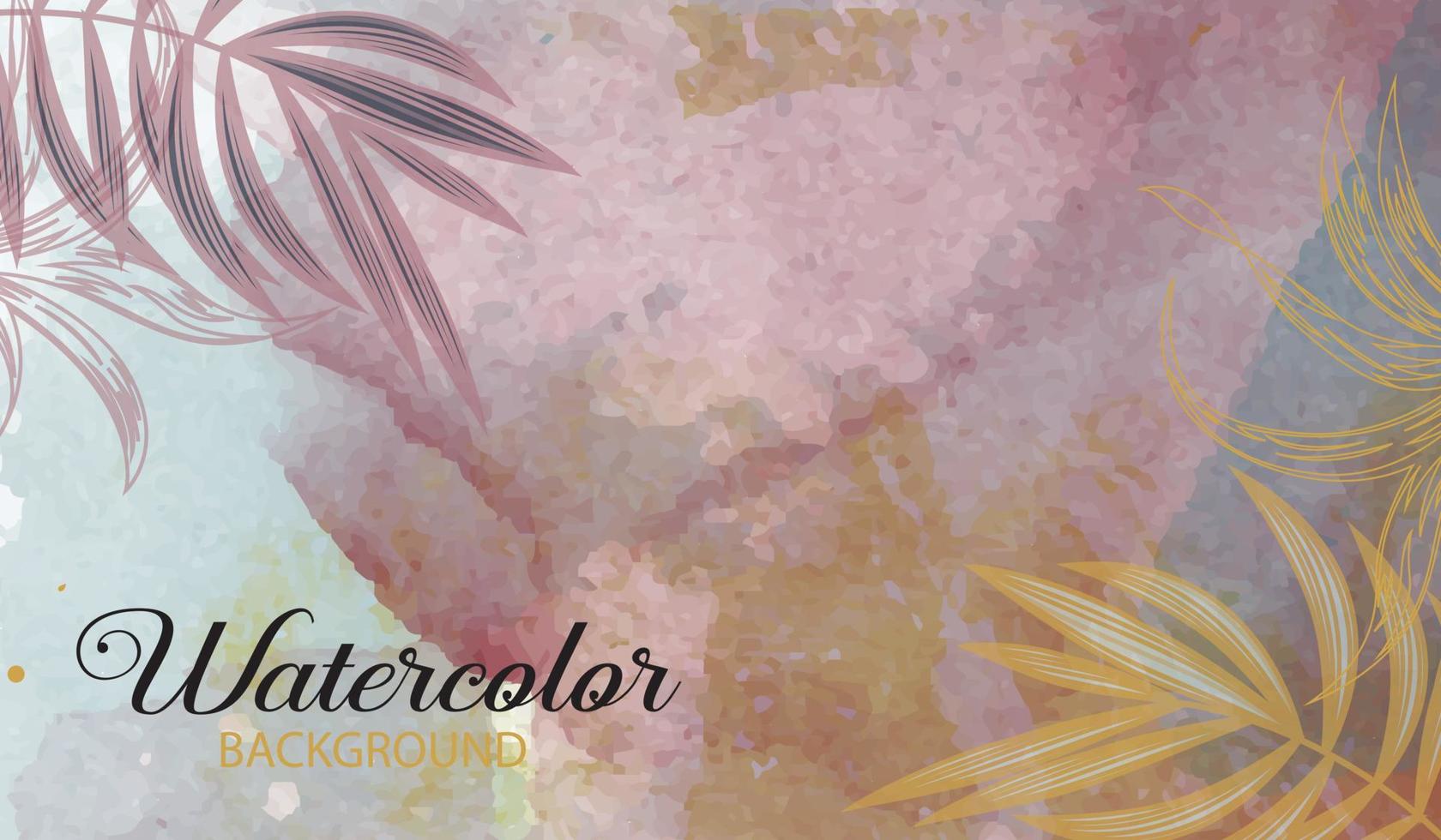 Abstract art gold tropical leaves background vector. Luxury wallpaper with watercolor, tropical leaf framed, palm leaf, flower,Vivid foliage, exotic green and gold brush glitter. vector