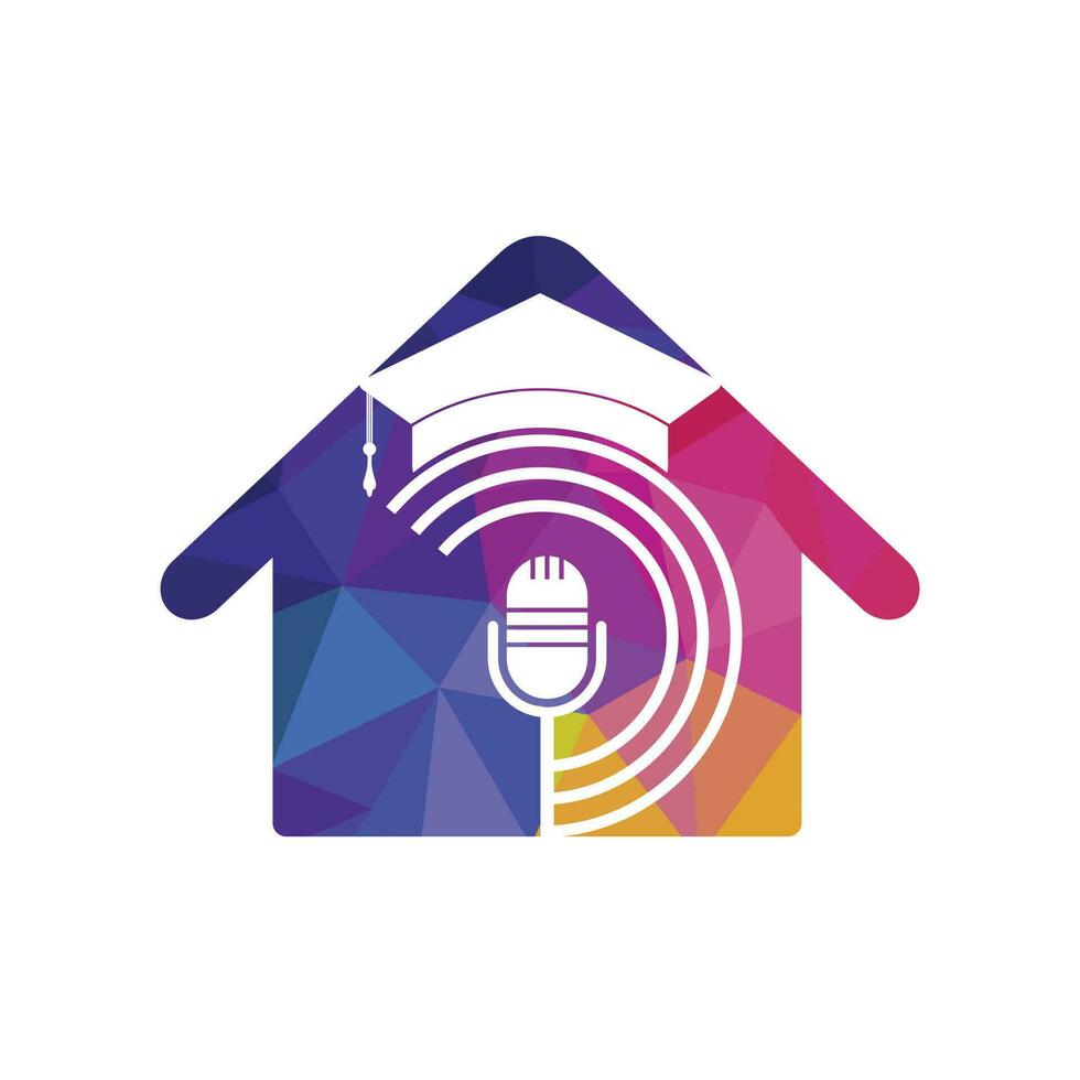 diseño de símbolo de icono de logotipo de podcast de posgrado. concepto de logotipo de podcast de educación. vector