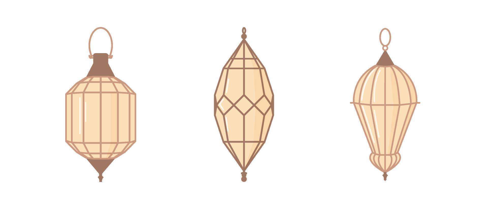 Ramadan kareem lantern set in islamic style. Vector light lamp
