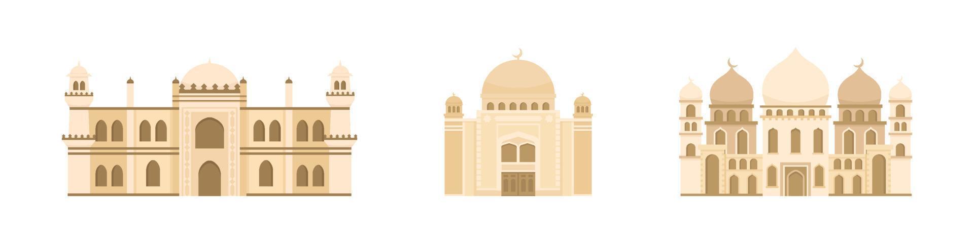 Flat mosque vector set. Muslim building for islamic, ramadan, eid design