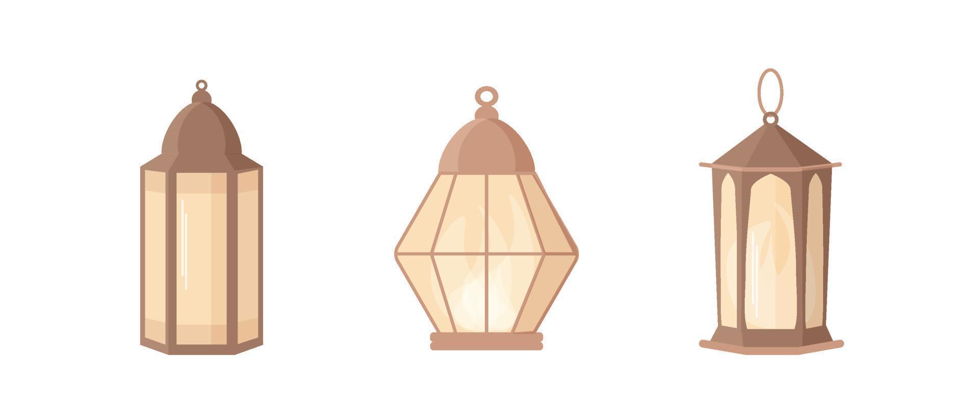 Ramadan kareem lantern set in islamic style. Vector light lamp