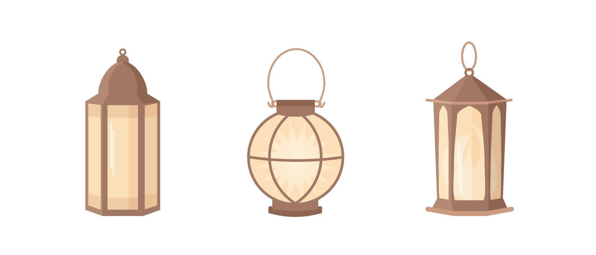 linterna ramadan kareem ambientada en estilo islámico. lámpara de luz vectorial vector