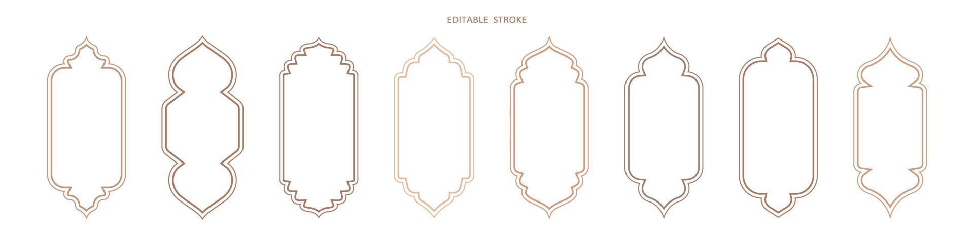 Islamic vector shape of a window or door arch. Arab frame set. Ramadan kareem editable outline icon