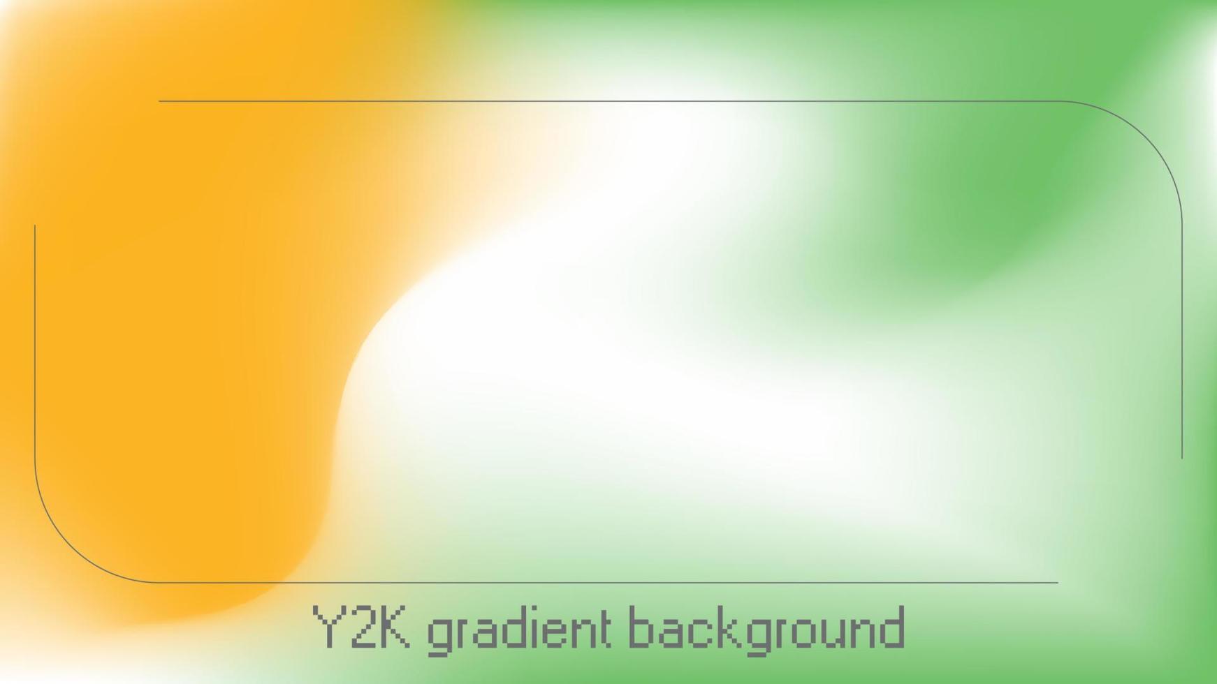 Y2k aura gradient background in orange and green. Iridescent vibrant aurora pattern with blur effect. Colorful ombre shape vector wallpaper. Aesthetic trendy text title cover frame