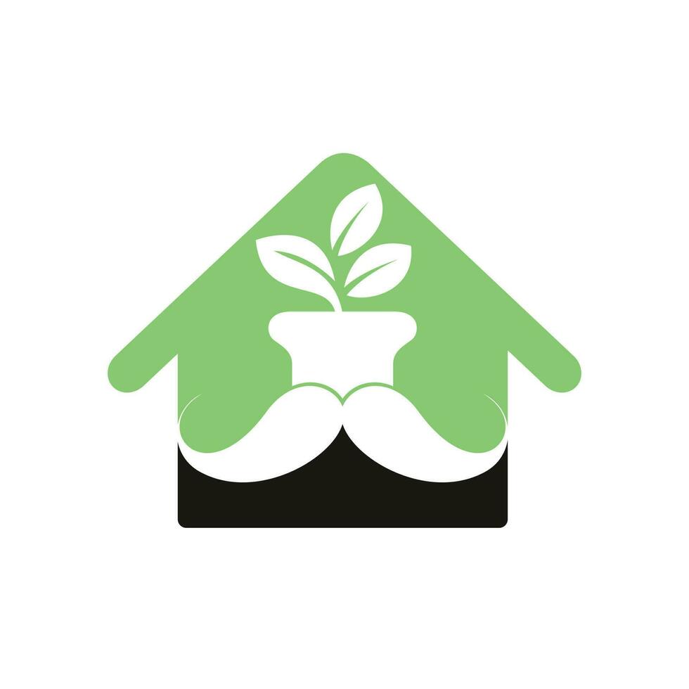 Flower pot with mustache icon logo design. vector