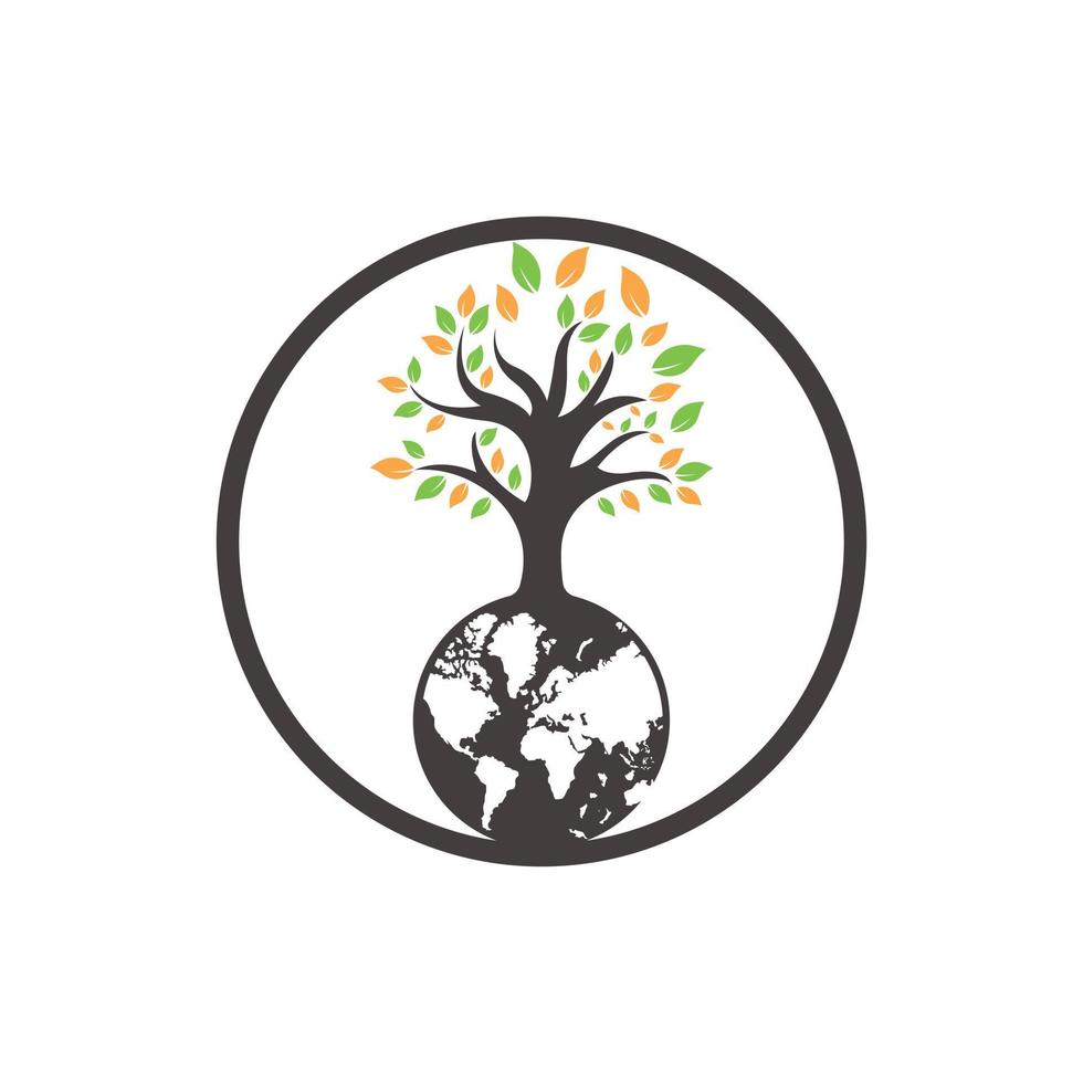 Globe tree vector logo design template. Planet and eco symbol or icon.