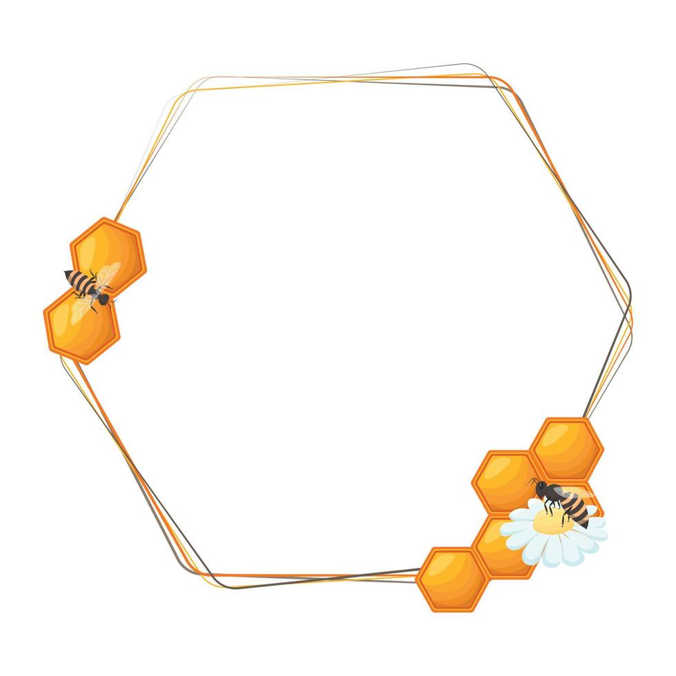 frame with honeycombs and bees vector