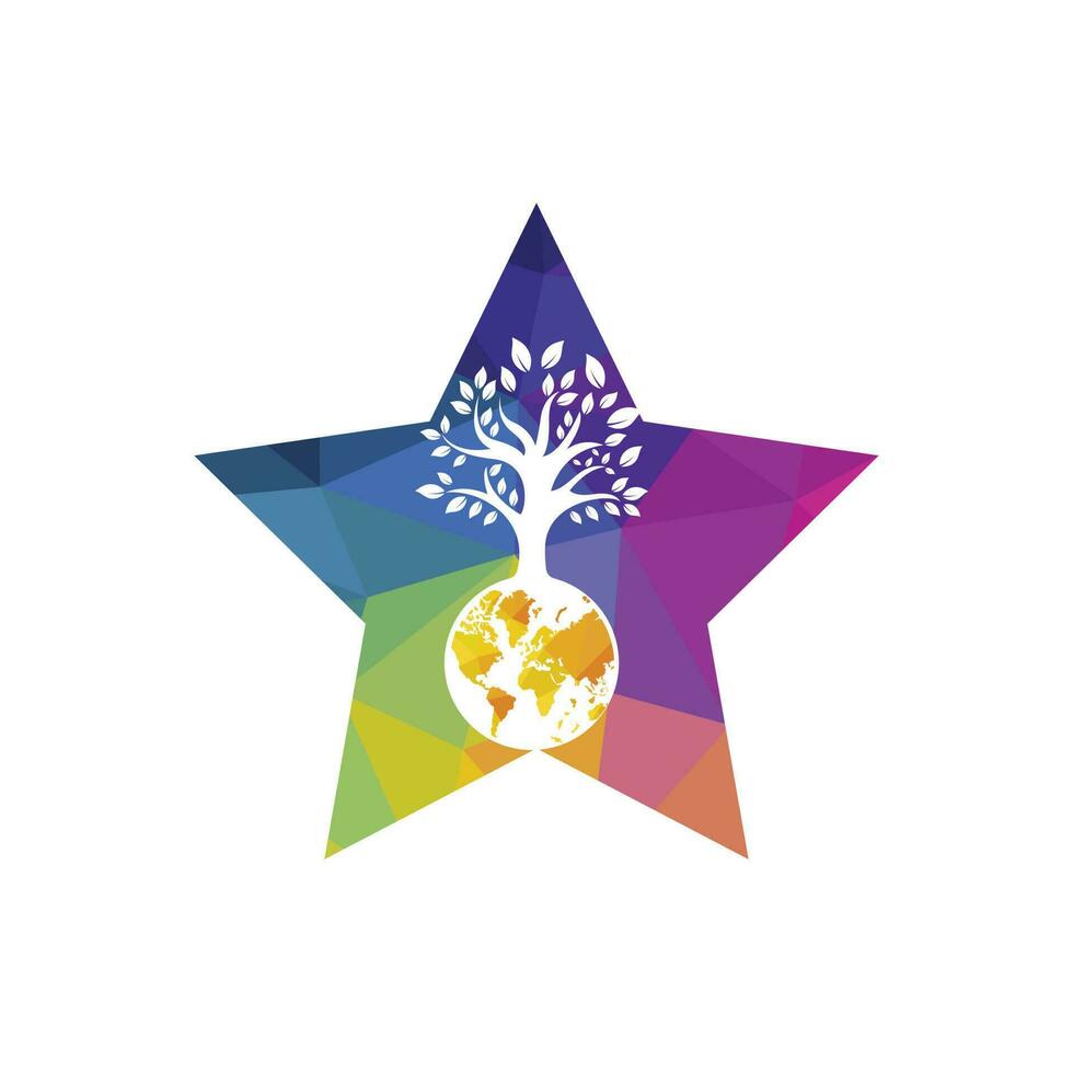Globe tree with star vector logo design template. Planet and eco symbol or icon.