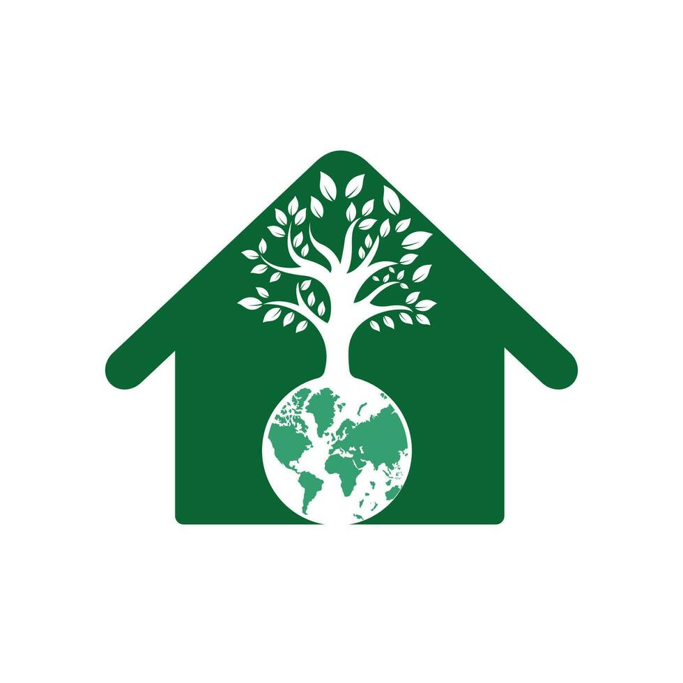 Globe tree with home vector logo design template. Planet and eco symbol or icon.