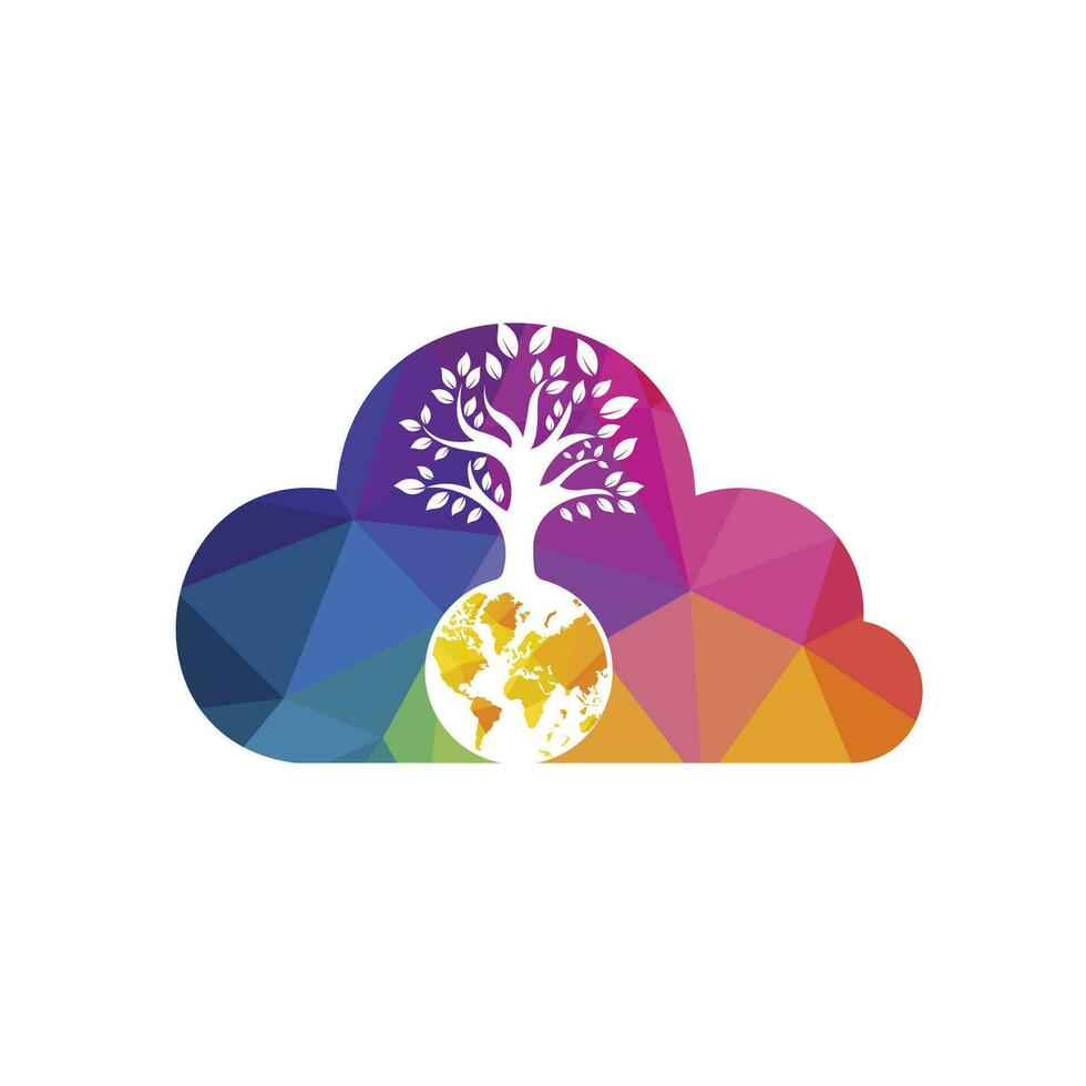 Globe tree with cloud vector logo design template. Planet and eco symbol or icon.