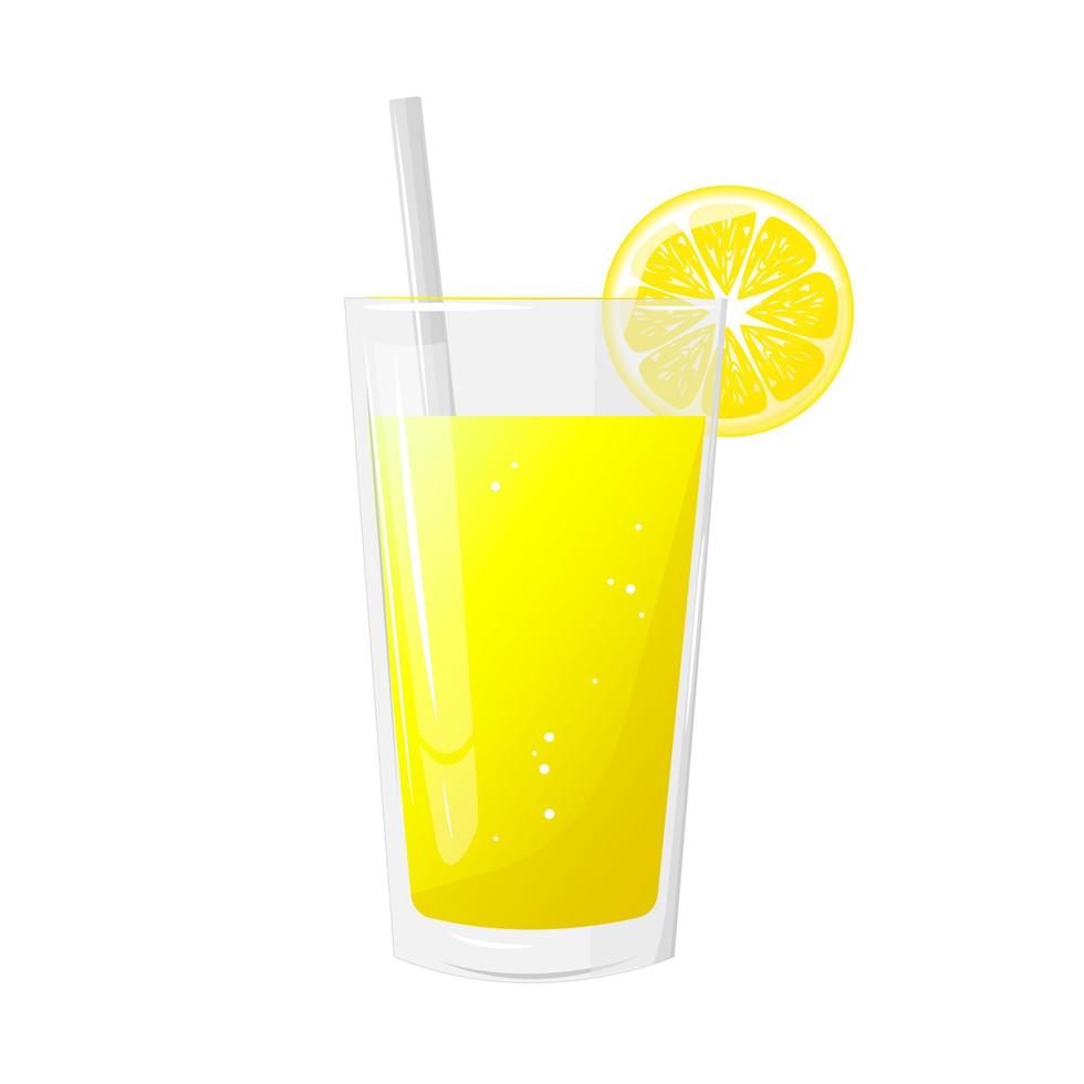 un vaso de limón jugo, y un rebanada de limón. natural Fresco exprimido jugo. sano dieta. el diseño concepto de un web página, publicidad, cafetería, menú. vector ilustración