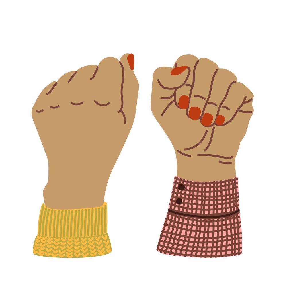 Clenched fist held in protest hand gesture vector flat cartoon illustration. Fight for your rights.