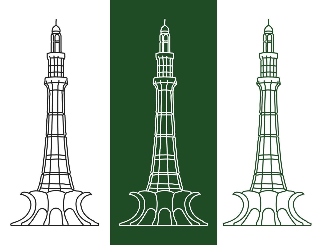 23rd of march Pakistan Day Celebration vector illustration - Vector  Tower of Pakistan monument silhouette set