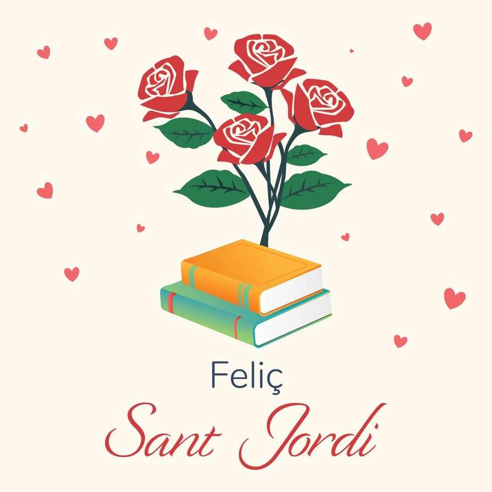 Simple Sant Jordi design with flowers and books vector