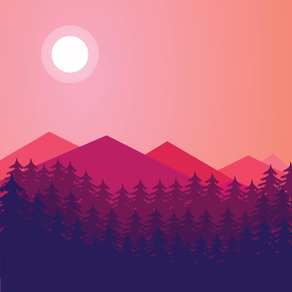 Sunset landscape mountain nature vector illustration