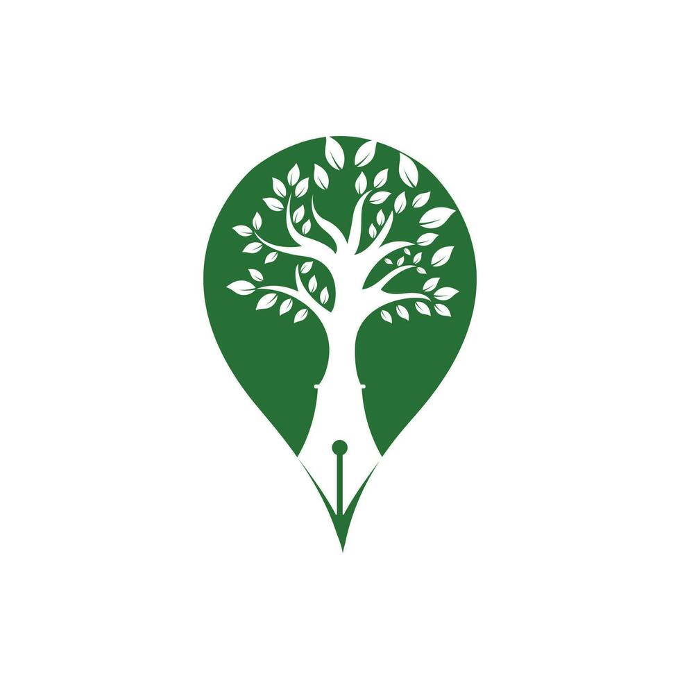 Tree pen vector logo design template. Creative writer and publication logo concept.