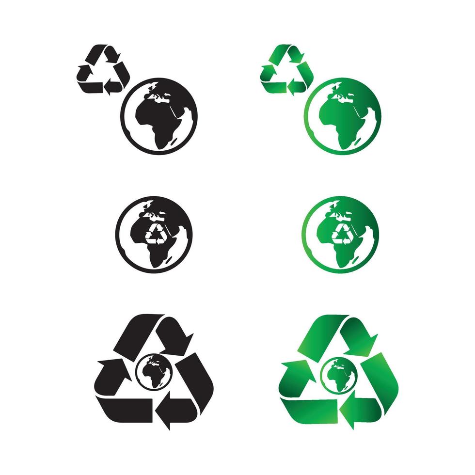 set of six earth recycling icons isolated on white background vector