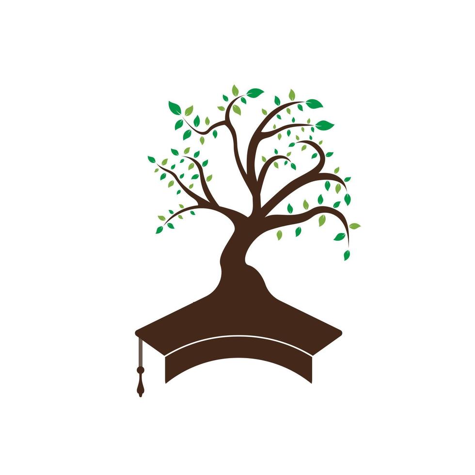 diseño creativo y moderno del logo de la educación de la naturaleza. gorro de graduación y logotipo del icono del árbol. vector