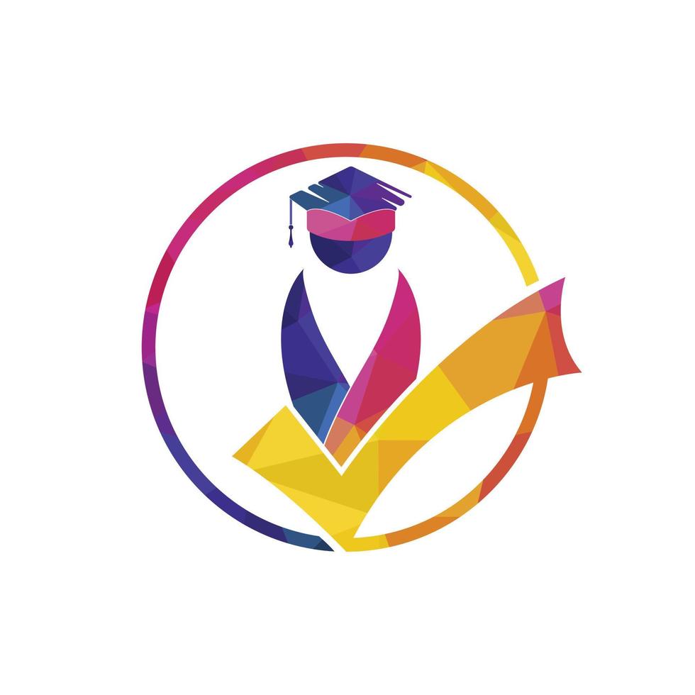 Student and check mark icon and logo design. Educational and institutional vector logo design template.