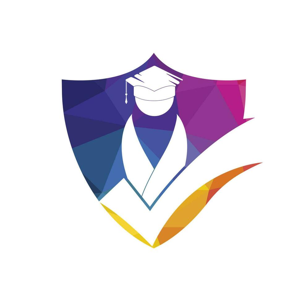 Student and check mark icon and logo design. Educational and institutional vector logo design template.