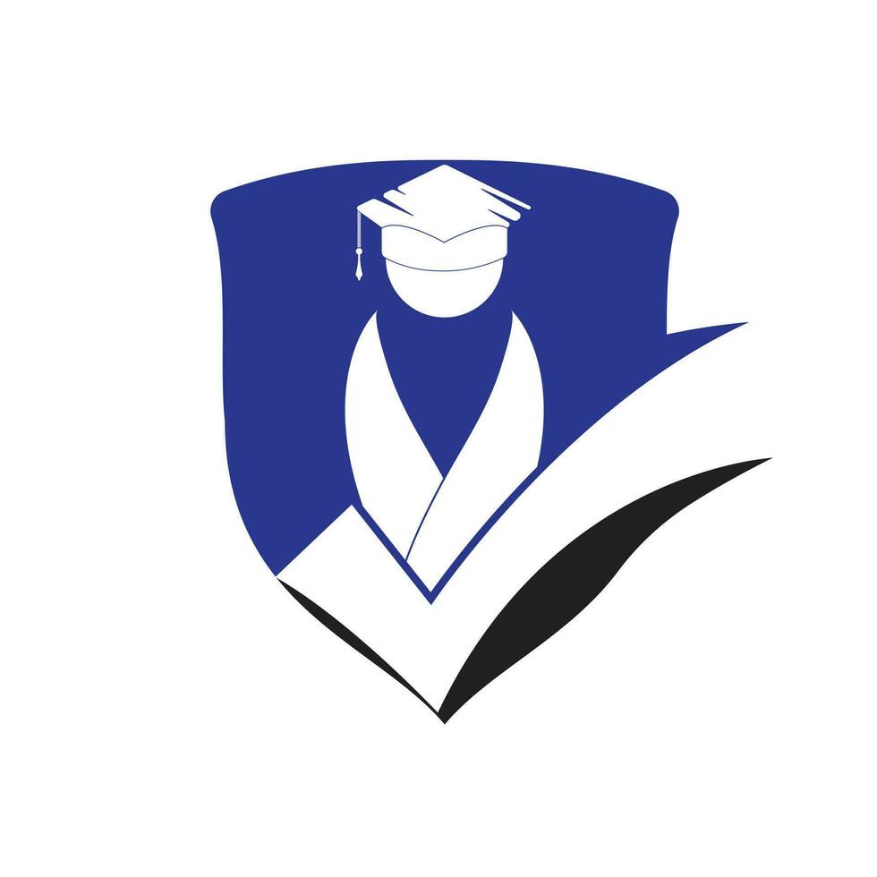 Student and check mark icon and logo design. Educational and institutional vector logo design template.