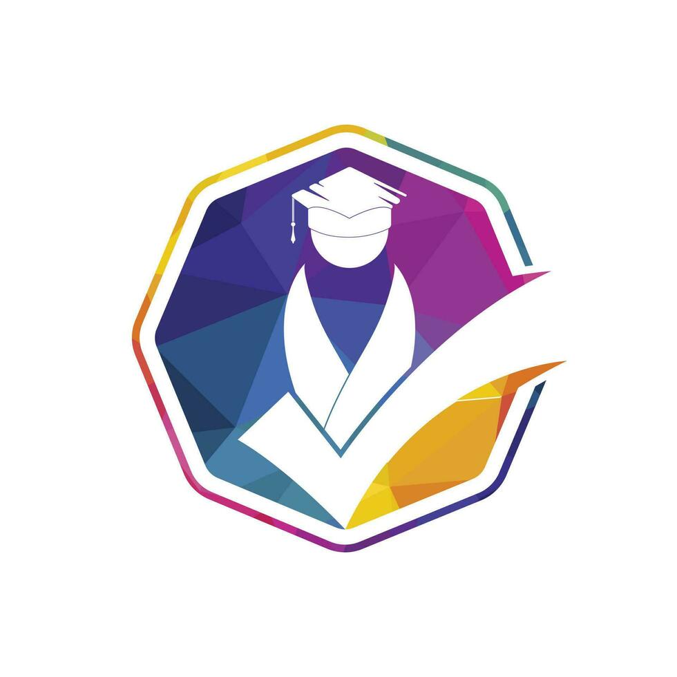Student and check mark icon and logo design. Educational and institutional vector logo design template.