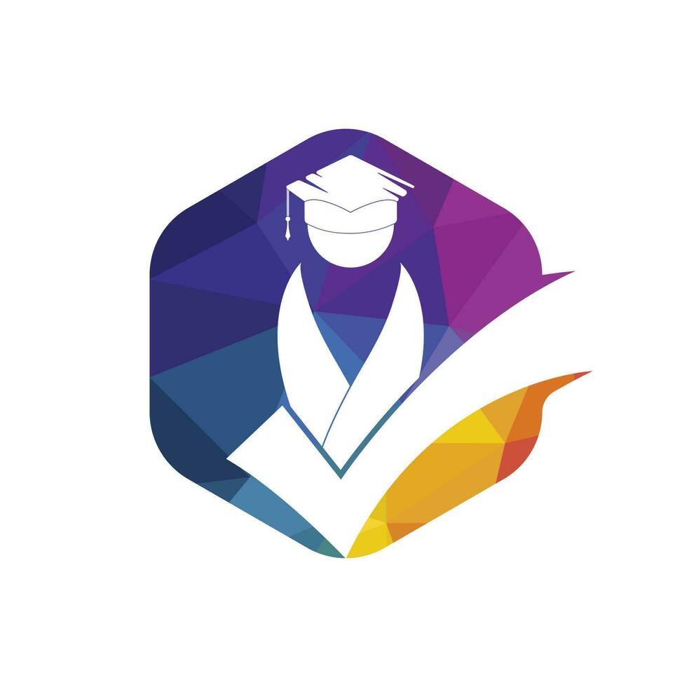 Student and check mark icon and logo design. Educational and institutional vector logo design template.