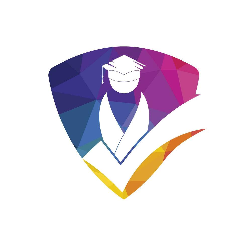 Student and check mark icon and logo design. Educational and institutional vector logo design template.