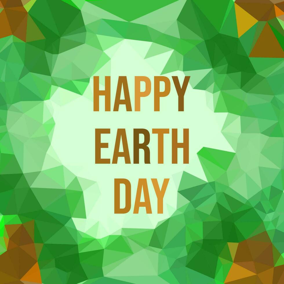 Green and orange polygonal background with the words happy earth day. vector