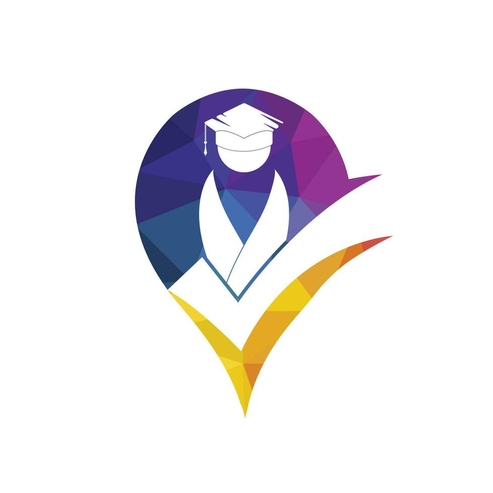 Student and check mark icon and logo design. Educational and institutional vector logo design template.