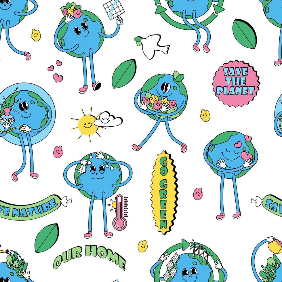 Seamless pattern with Earth character retro vector illustration