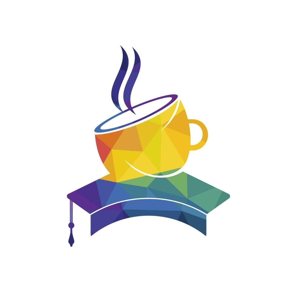 Student Coffee vector logo template. Logo symbol of the graduation cap and coffee cup.