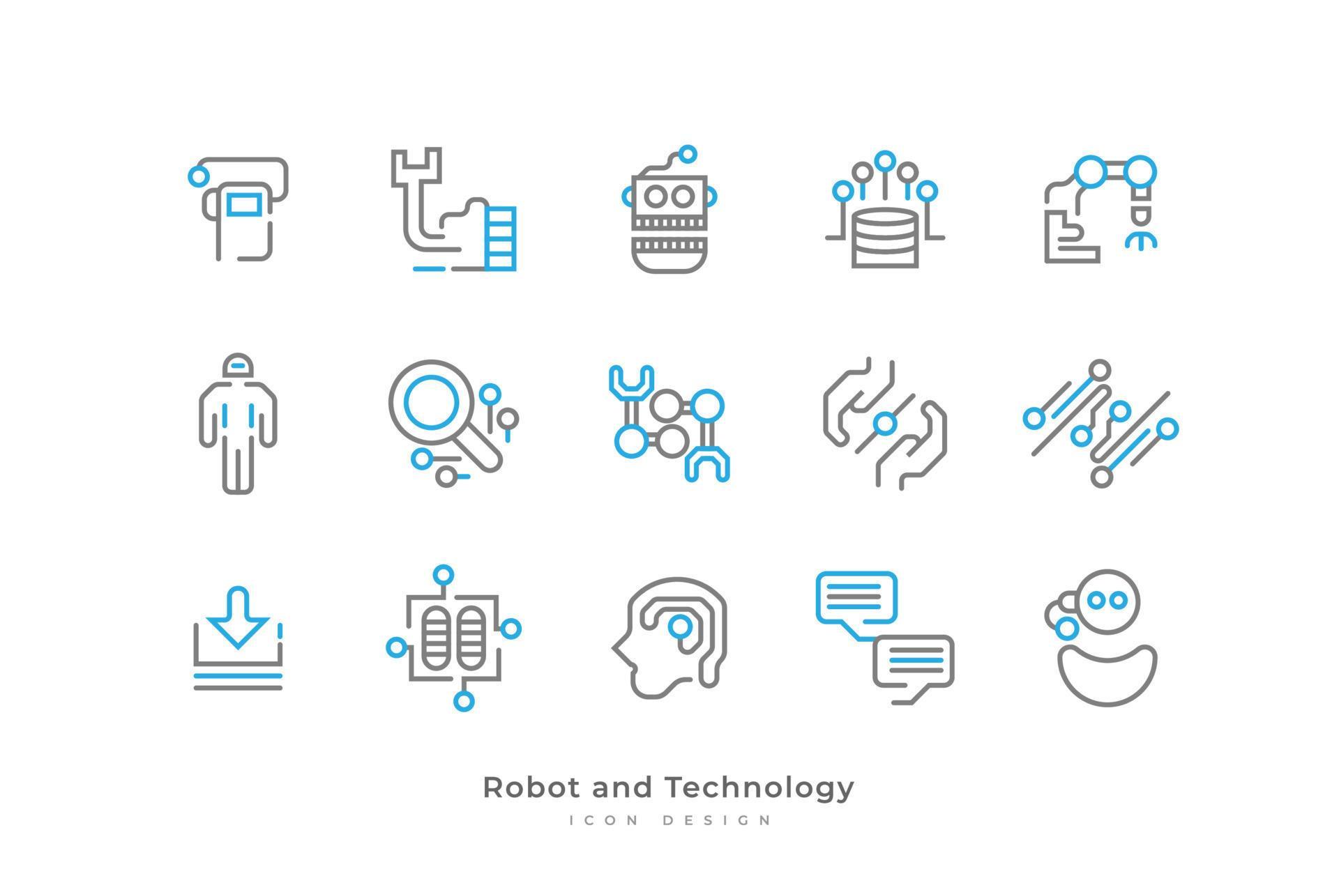 Set of Robot and Technology Icons with Simple Line Style. Contains ...