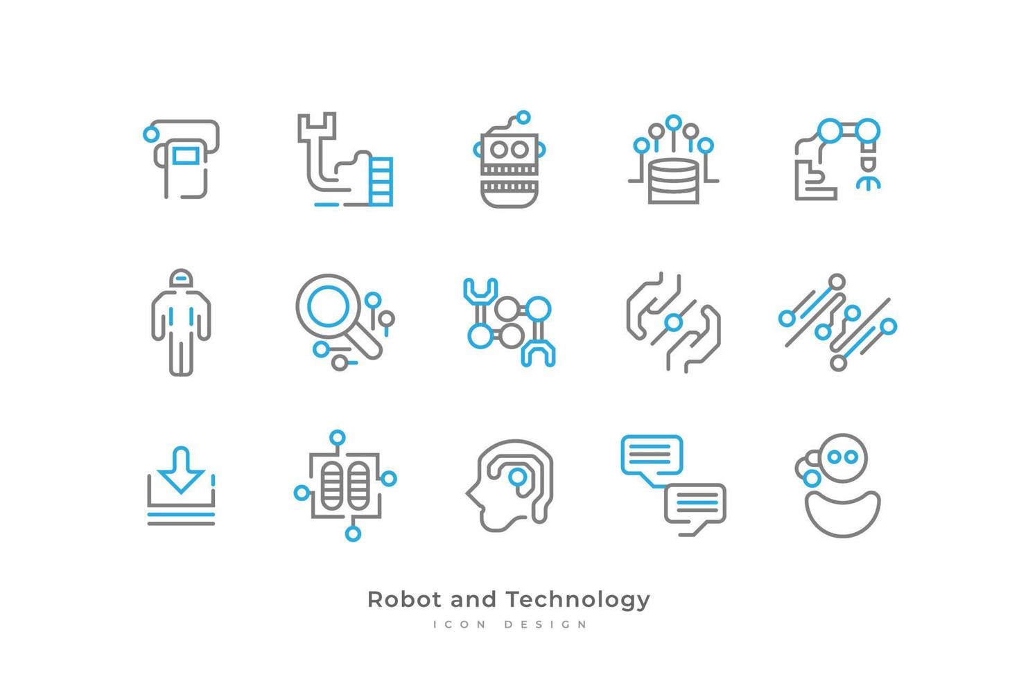 Set of Robot and Technology Icons with Simple Line Style. Contains Robot, Connection, Data, Network, Artificial Intelligence and More vector
