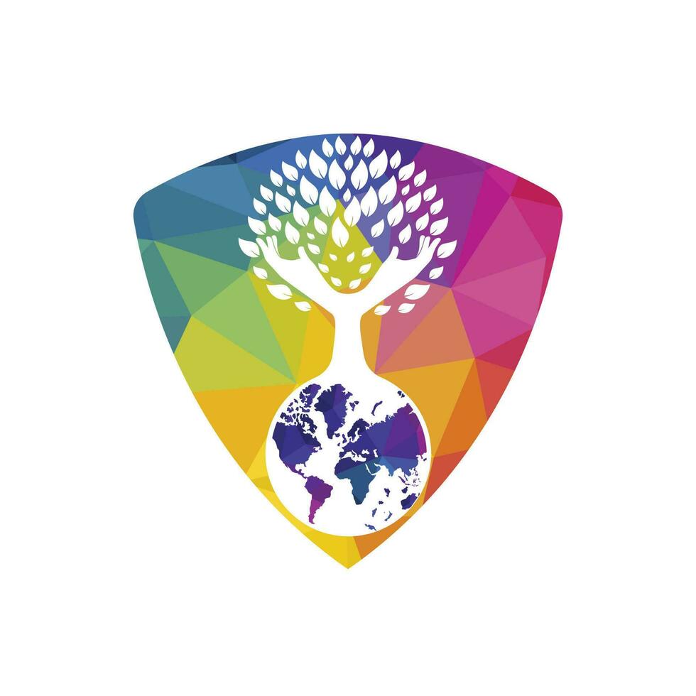 Globe and hand tree vector design. Nature and earth care concept.