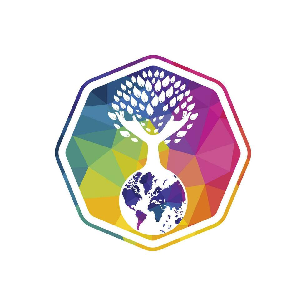 Globe and hand tree vector design. Nature and earth care concept.