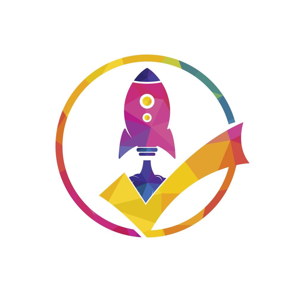 Rocket with check logo design template. vector