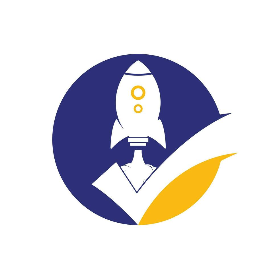 Rocket with check logo design template. vector