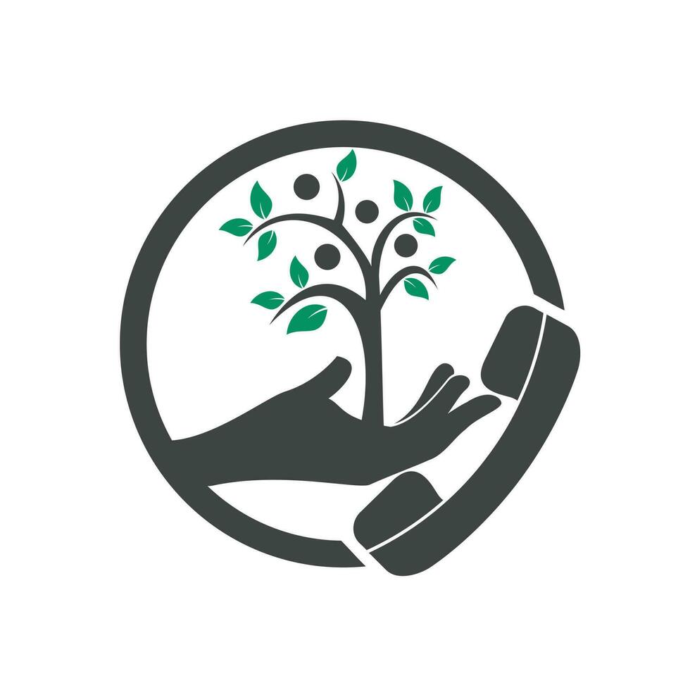 Nature call vector logo design. Handset and hand tree icon design template.